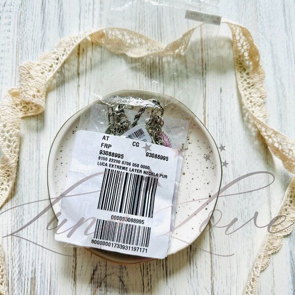 FREE PEOPLE Luca Silver Extreme Layered Necklace In Lilac NWT - Picture 2 of 7